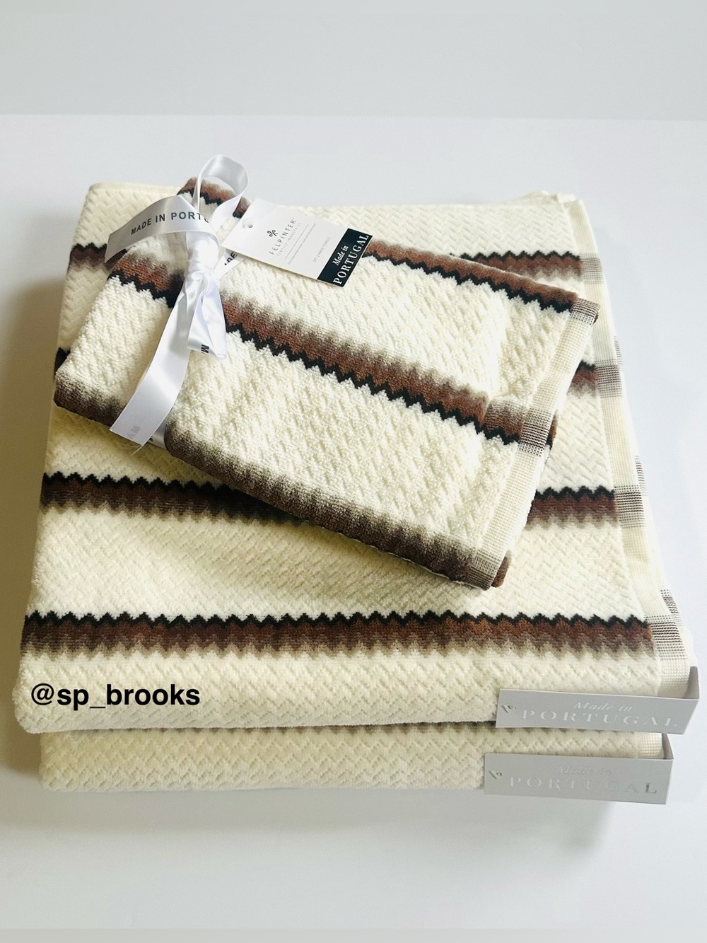 🎁4PC FELPINTER Bath Towel Set - Portugal Cotton Cream Zigzag Textured Towels